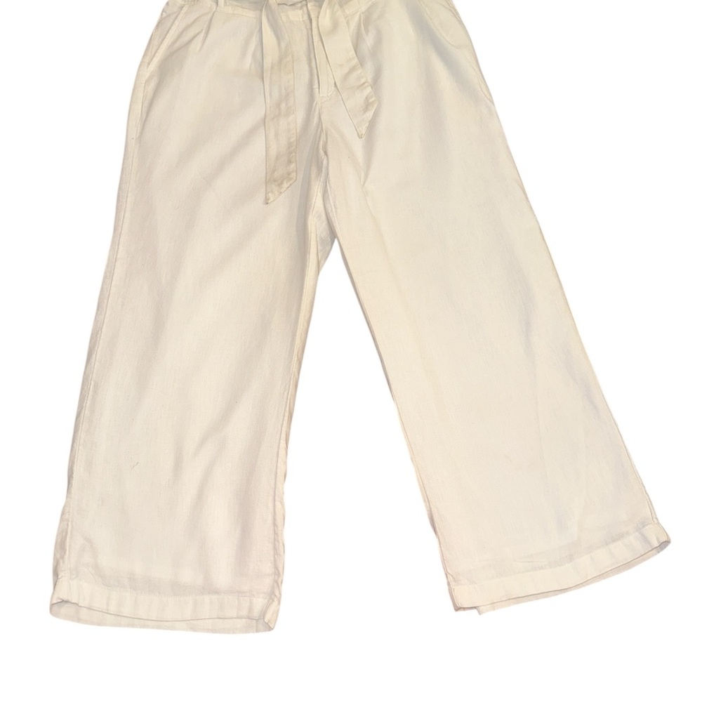 The Limited White Linen Casual Belted Wide Leg Pants